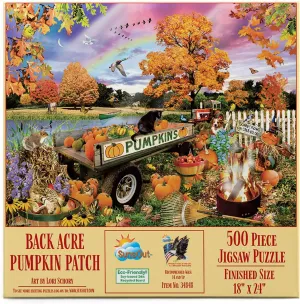 - 500 pc Jigsaw Puzzle by Artist: Lori Schory - Finished counter Size 18" x 24" - MPN# 34848 - Halloween SUNSOUT INC - Back Acre Pumpkin Patch 