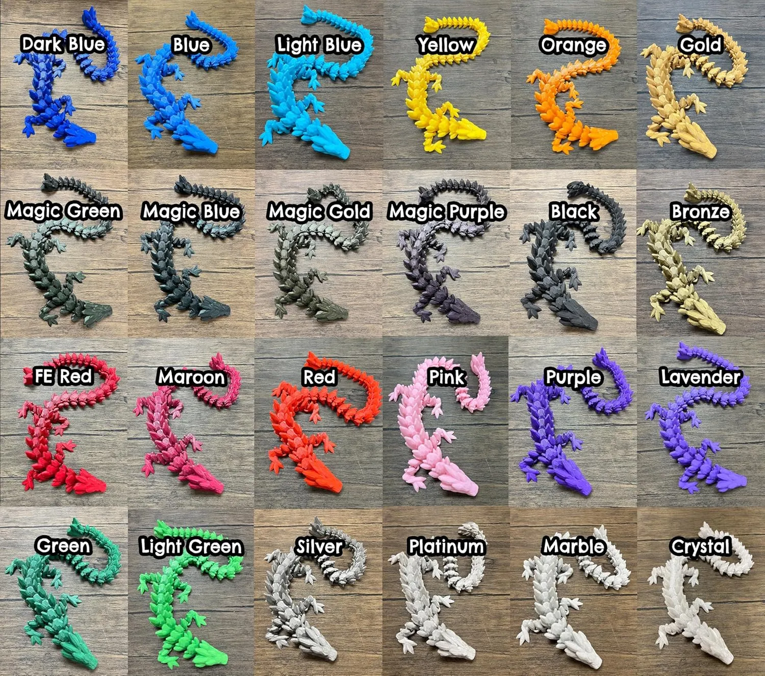 - (FER Dragon) Munnygrubbers - XL 26" Crystal Dragon Fidget Toy inability - Heavy Duty - 3D Printed Flexible Articulating Dragon Plastic Collectible Figurine - Surprise Egg Compatible 