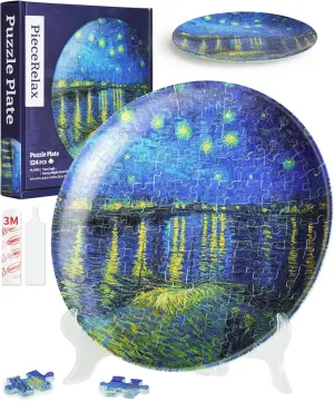 - Starry Night Over The Rhone Decorative Plate$ Home narrower D��cor with Plastic Puzzle Pieces [PL1003] 3D Puzzle Plate 124 Pieces - Van Gogh 
