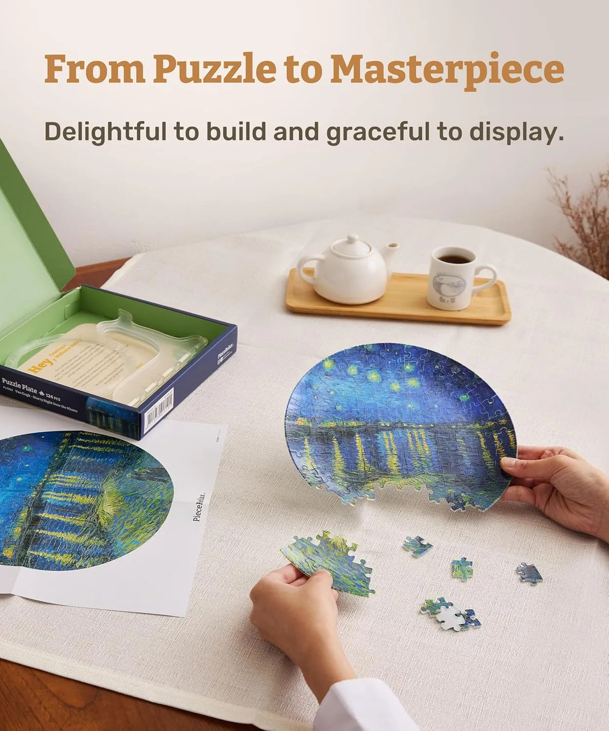 - Starry Night Over The Rhone Decorative Plate$ Home narrower D��cor with Plastic Puzzle Pieces [PL1003] 3D Puzzle Plate 124 Pieces - Van Gogh 