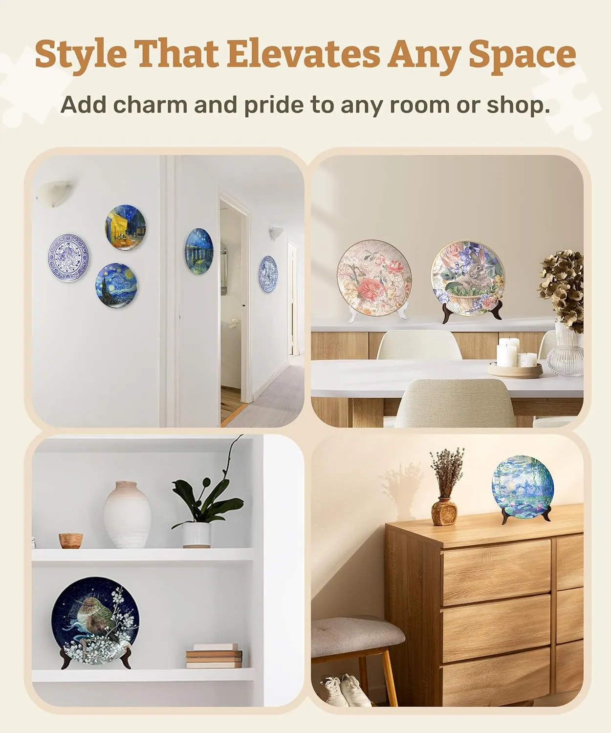 - Starry Night Over The Rhone Decorative Plate$ Home narrower D��cor with Plastic Puzzle Pieces [PL1003] 3D Puzzle Plate 124 Pieces - Van Gogh 