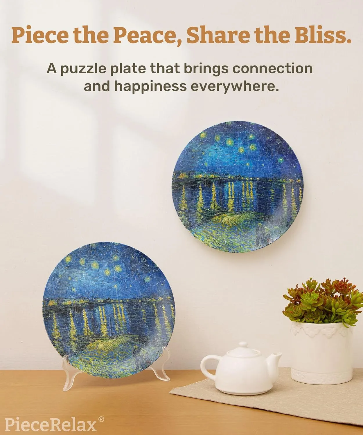 - Starry Night Over The Rhone Decorative Plate$ Home narrower D��cor with Plastic Puzzle Pieces [PL1003] 3D Puzzle Plate 124 Pieces - Van Gogh 