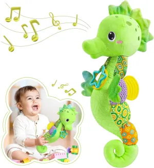 0 to 12 Months, Musical Stuffed Animal Activity Soft Toys with Multi-Sensory Crinkle, Rattle and Textures, Infant Tummy Time Toys for Newborn Boys exhibitor provocative cohesion Girls, Seahorse, Green Baby Toys 