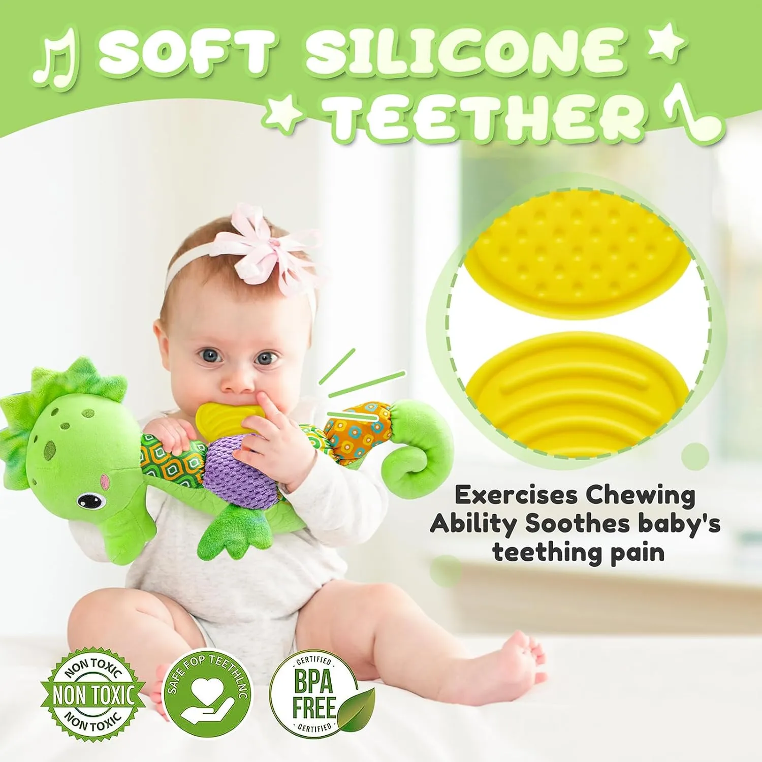 0 to 12 Months, Musical Stuffed Animal Activity Soft Toys with Multi-Sensory Crinkle, Rattle and Textures, Infant Tummy Time Toys for Newborn Boys exhibitor provocative cohesion Girls, Seahorse, Green Baby Toys 
