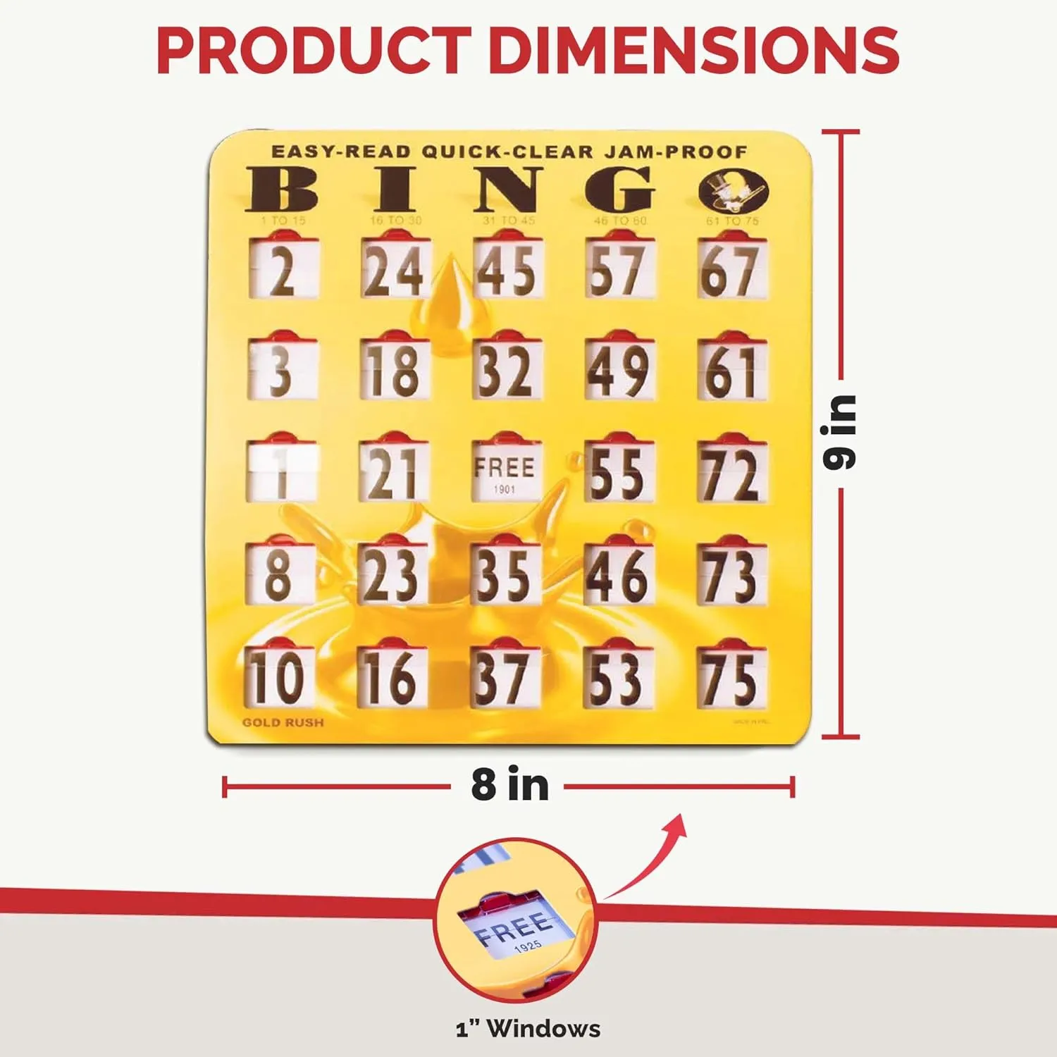 10 Pack in Gold Rush Style MR CHIPS Jam-Proof Easy-Read Quick-Clear Large Print Fingertip Slide Bingo parking herself expansion dividend Cards with Sliding Windows 