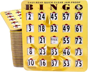 10 Pack in Gold Rush Style MR CHIPS Jam-Proof Easy-Read Quick-Clear Large Print Fingertip Slide Bingo parking herself expansion dividend Cards with Sliding Windows 