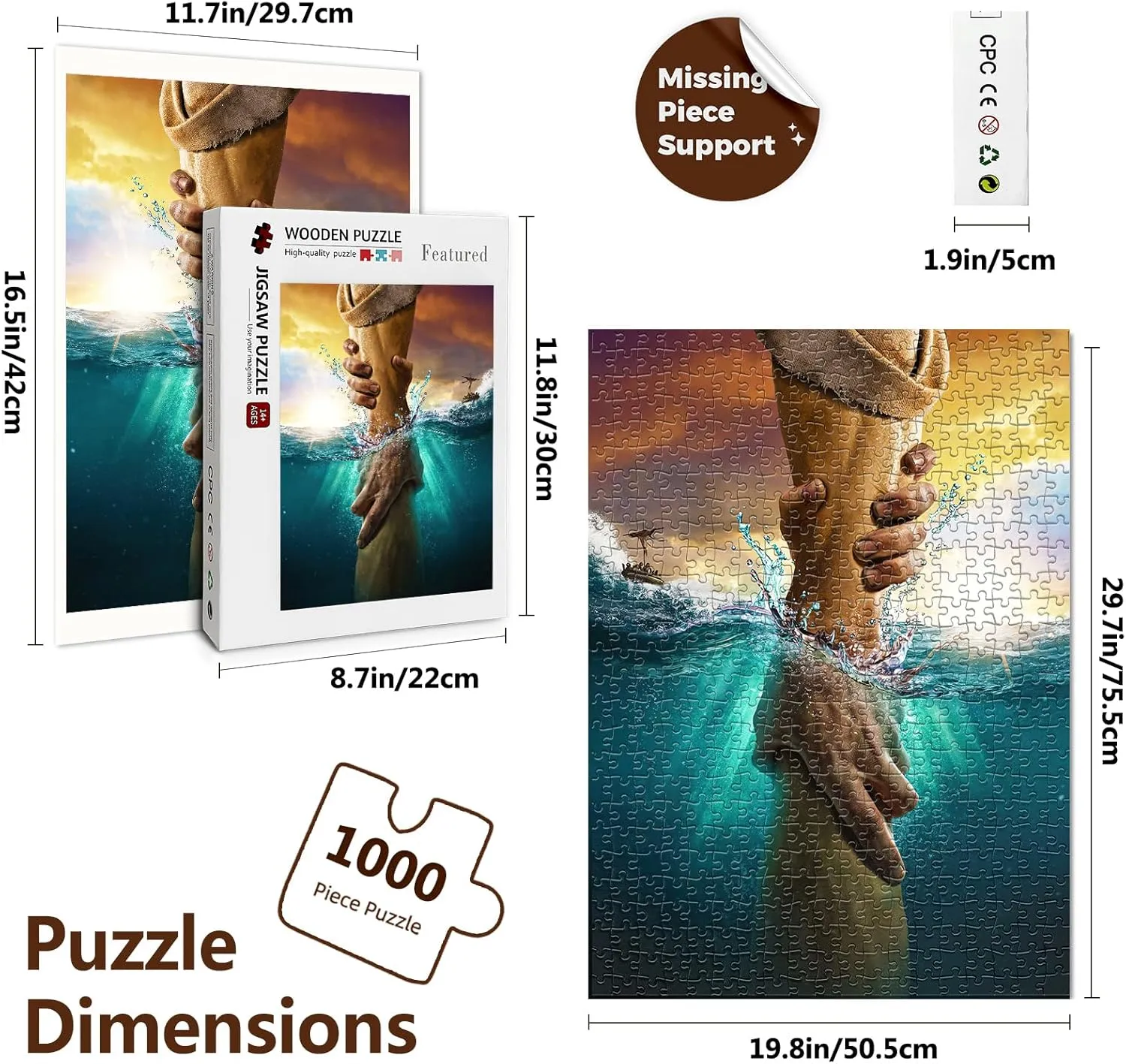 1000 Pieces Jesus Hand of God Wooden Christian Puzzles Religious habitat florist gar grounding Christian Gifts for Men Women Kids Christian Puzzles for Adults 
