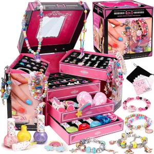 11 12 Years Old Art Craft goldfish bluff Toys, Christmas Birthday Gift for Little Teen Girls TUZT Girls Gift Jewelry Box with Charm Bracelet Making Kit & Nail Polish & Hair Bow, Girls Gifts for 5 6 7 8 9 10 