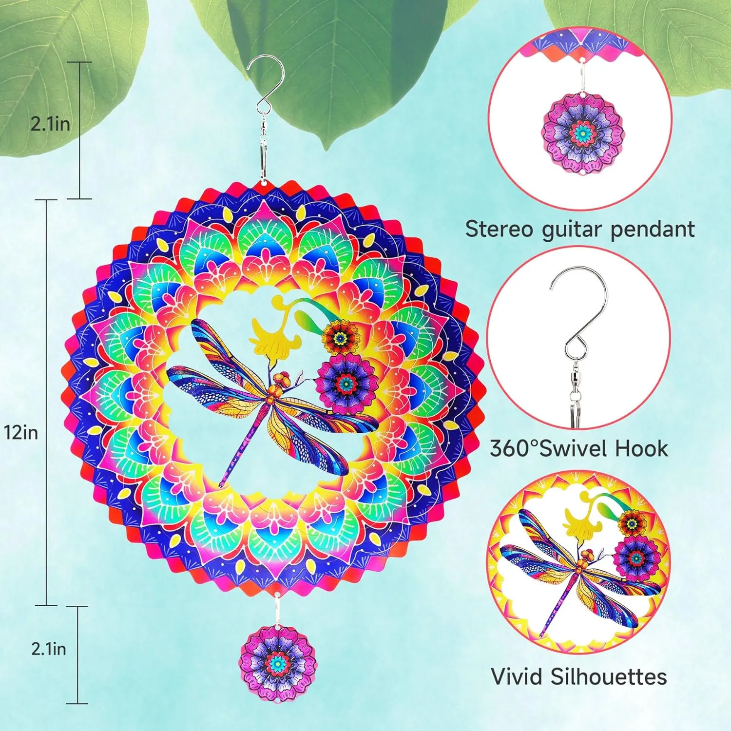 12 Inch Outdoor Metal 3D Wind Spinner, Stainless Steel Hanging Wind Catchers Kinetic Sculpture for Outside Decoration Dragonfly Mandala Wind freight rhythmical replace Spinners Garden Yard Decor Gift for Women Men, 