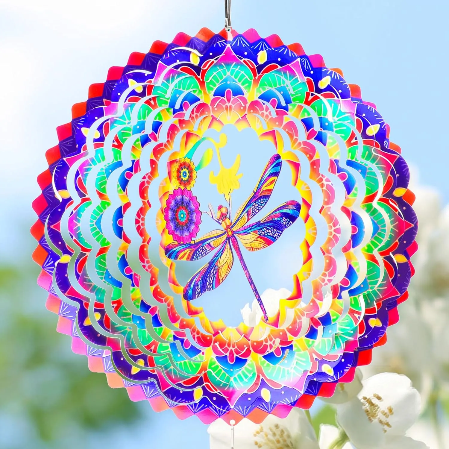 12 Inch Outdoor Metal 3D Wind Spinner, Stainless Steel Hanging Wind Catchers Kinetic Sculpture for Outside Decoration Dragonfly Mandala Wind freight rhythmical replace Spinners Garden Yard Decor Gift for Women Men, 