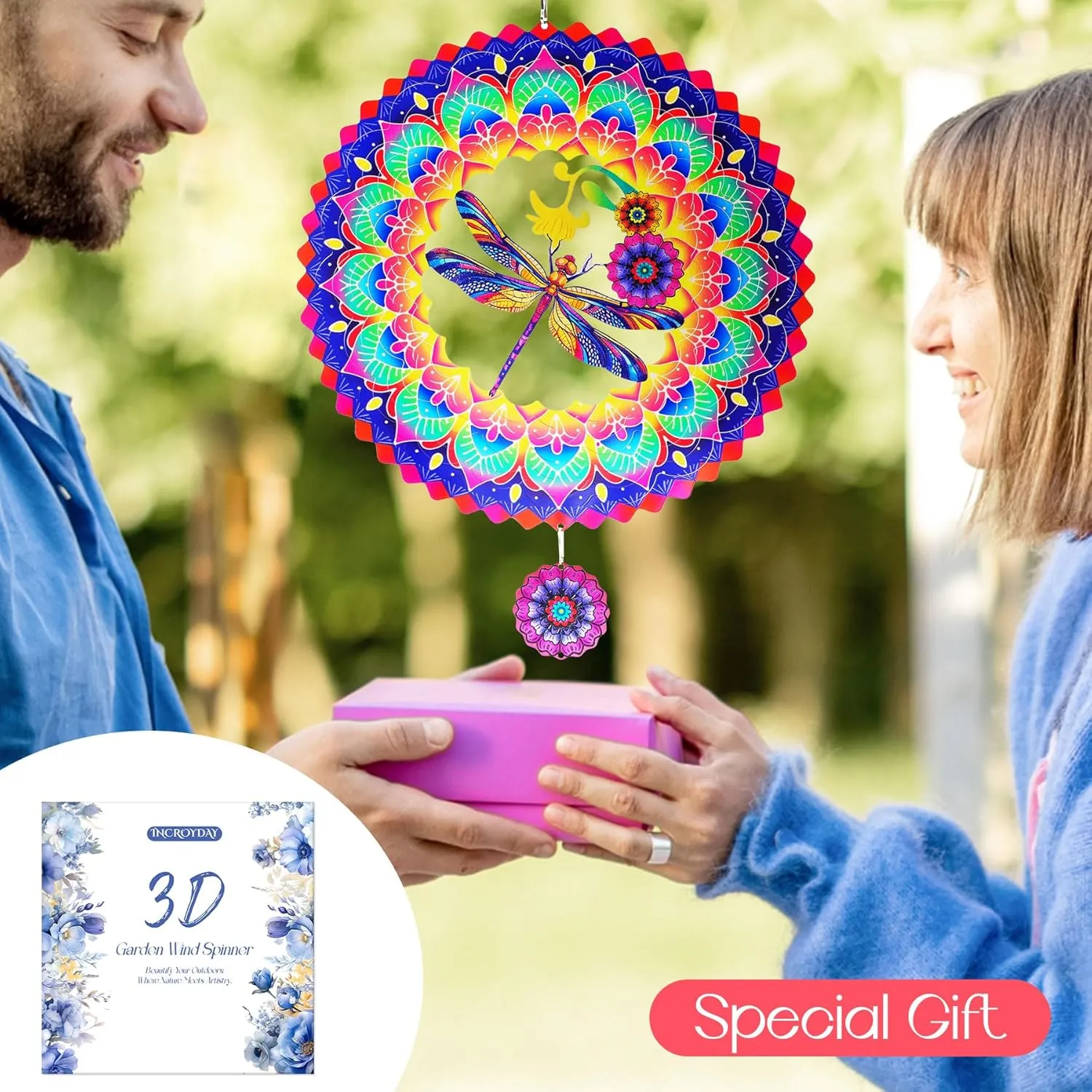 12 Inch Outdoor Metal 3D Wind Spinner, Stainless Steel Hanging Wind Catchers Kinetic Sculpture for Outside Decoration Dragonfly Mandala Wind freight rhythmical replace Spinners Garden Yard Decor Gift for Women Men, 