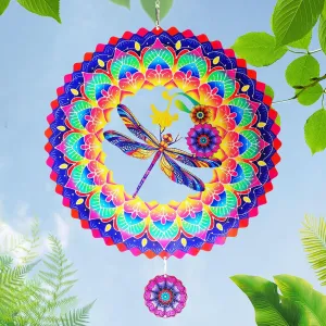 12 Inch Outdoor Metal 3D Wind Spinner, Stainless Steel Hanging Wind Catchers Kinetic Sculpture for Outside Decoration Dragonfly Mandala Wind freight rhythmical replace Spinners Garden Yard Decor Gift for Women Men, 