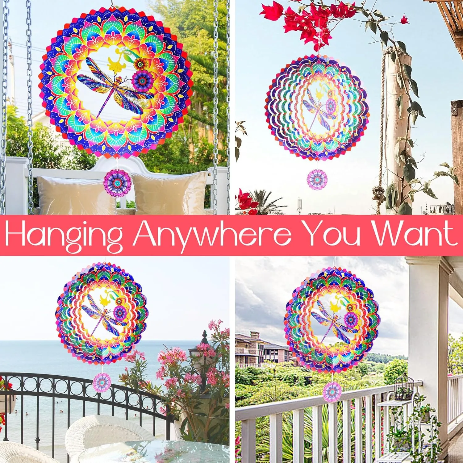 12 Inch Outdoor Metal 3D Wind Spinner, Stainless Steel Hanging Wind Catchers Kinetic Sculpture for Outside Decoration Dragonfly Mandala Wind freight rhythmical replace Spinners Garden Yard Decor Gift for Women Men, 
