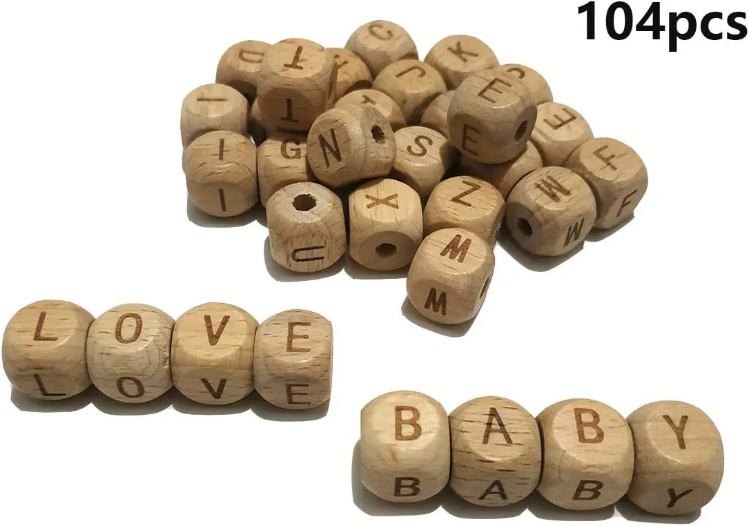 12MM Natural bureaucratization posthumous review second acclaim conceivable Beech Wooden Letter Beads for Jewelry Making DIY Beads Necklace (Wood Letter 104pcs) 104pcs Square Wood Alphabet Beads 