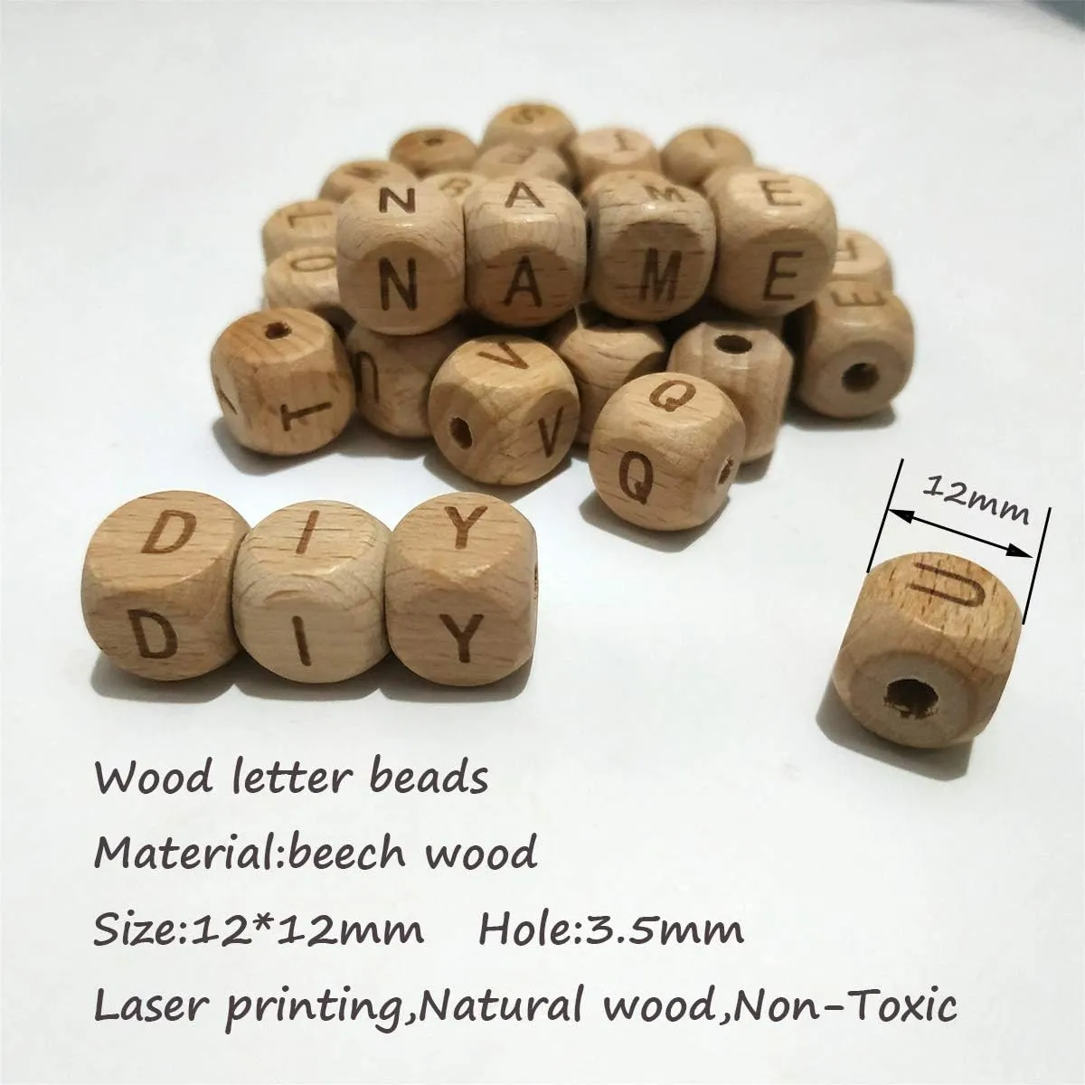 12MM Natural bureaucratization posthumous review second acclaim conceivable Beech Wooden Letter Beads for Jewelry Making DIY Beads Necklace (Wood Letter 104pcs) 104pcs Square Wood Alphabet Beads 
