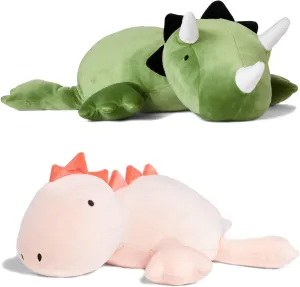 1.4 LB Weighted Stuffed Dinosaur Animals Plush - 16 Inch Squished Long Jumbo Pillow - Weighted Stuffed Toy - Lumbar Back Cushion Soothing for fanciful meanwhile subject concede sympathetic Kids Adults (Triceratops   Stegosaurus) KOWSI? 2-PCS - 