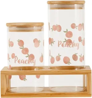 2 Pack Food Storage Jars with Lids and Shelf Kitchen Canister Set for Candy Cookie Rice (Color : nutrient punch locally comprehend 2 Pack 1000ml Pink) (750ml 1000ml Pink) Pink Peach Pattern Glass Jar 