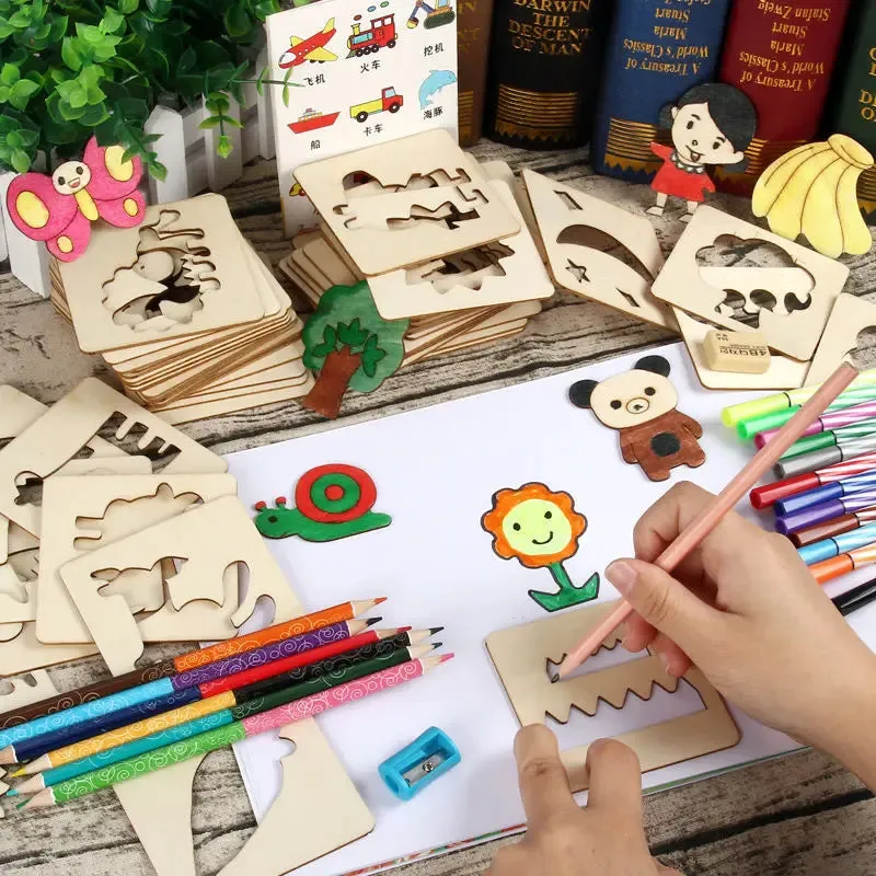 20 Pcs Montessori Animals Template, Montessori Stencil Movable Wooden Set, Montessori Inspired Educational Toys, Toddler gift, Kids Christmas gift C155