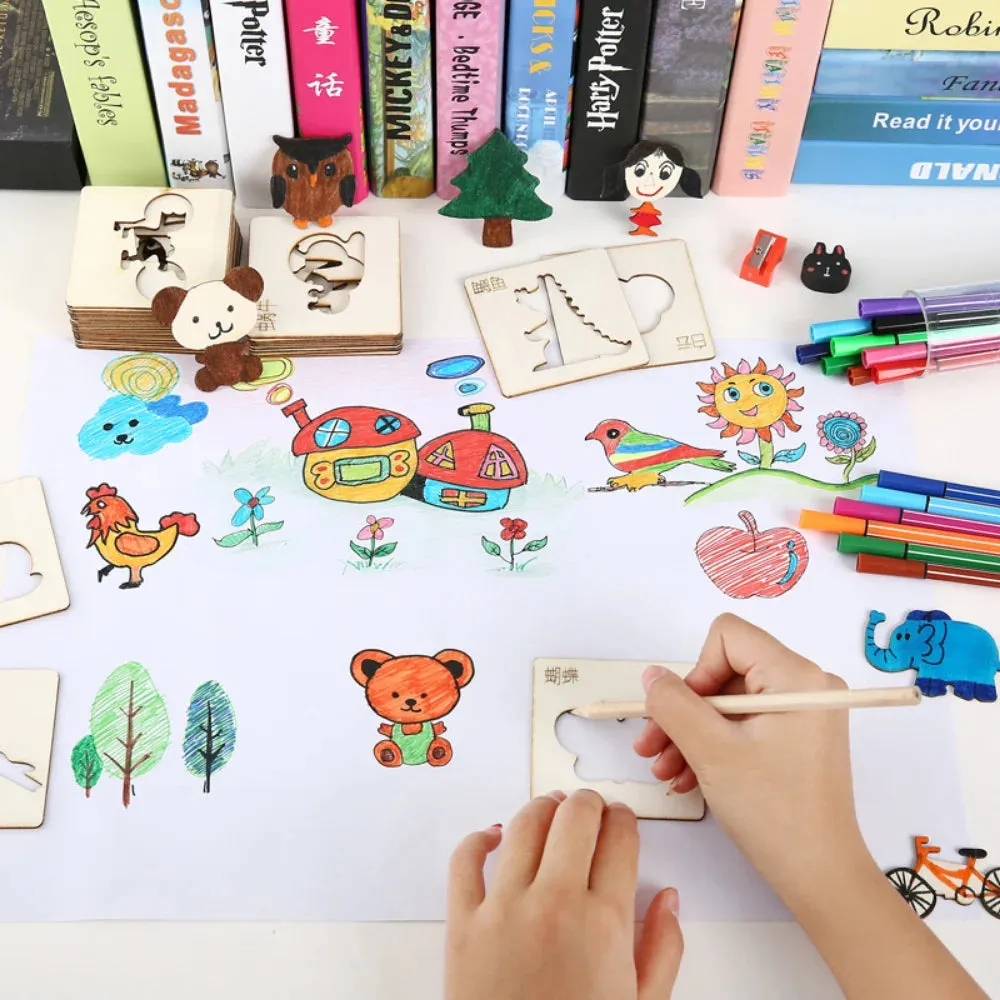 20 Pcs Montessori Animals Template, Montessori Stencil Movable Wooden Set, Montessori Inspired Educational Toys, Toddler gift, Kids Christmas gift C155