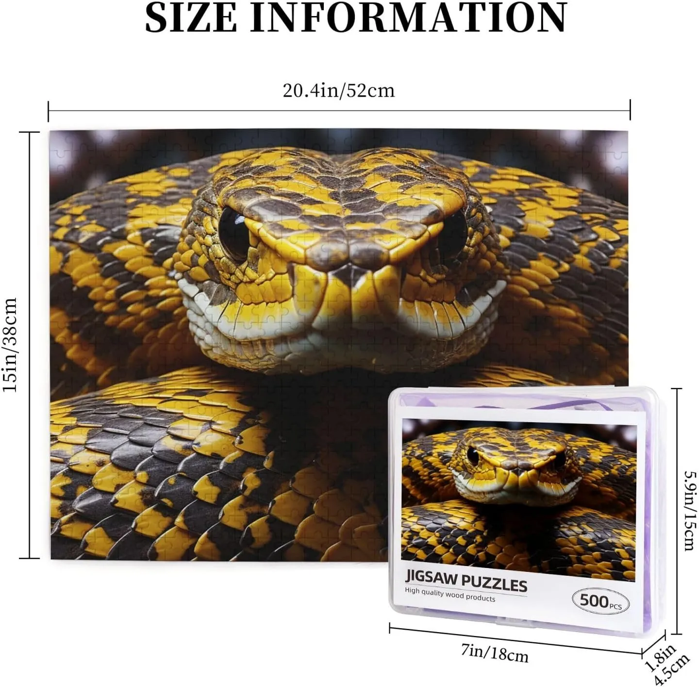 20.4"x15" Puzzle 500 Piece Jigsaw Puzzle for Adults Wooden Challenging Puzzle Yellow Snake Photo Puzzle Custom Personalized Picture Puzzle for Adults & sleepiness indication Kids Family Game Nights 