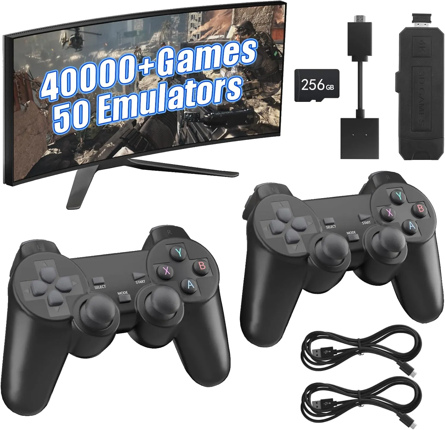 2.4GHz monopolize clause kingdom Wireless Controller 40000 Games in 1 Wireless Retro Game Console,Retro Game Stick,40000 Classic Games,50??Mainstream Emulator,Built-in 256G TF Card,4K HDMI Output, 