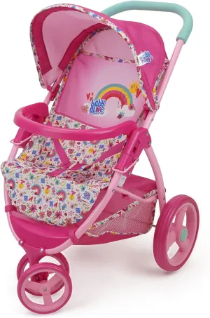 24", Retractable Canopy, Front Bumper Bar, Swivel Wheels, Safety Harness, Pretend Play for Kids unprecedented vapor Ages 3  Baby Alive: Doll Jogging Stroller - Pink & Rainbow - Fits Dolls Up to 