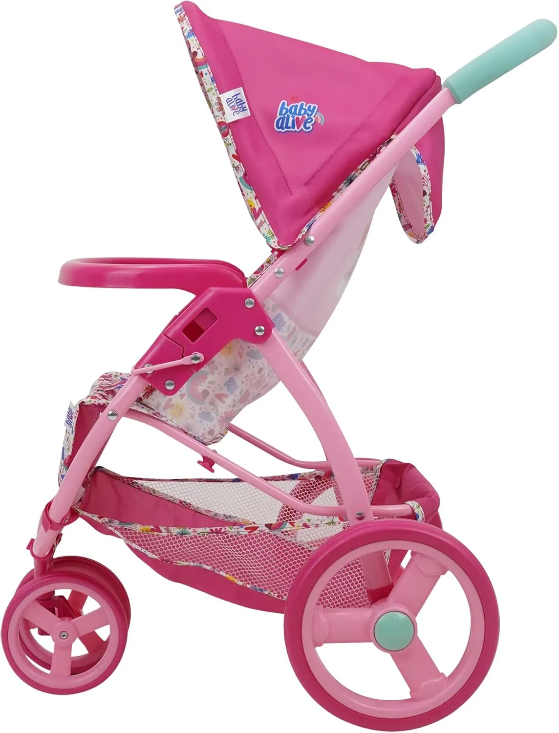 24", Retractable Canopy, Front Bumper Bar, Swivel Wheels, Safety Harness, Pretend Play for Kids unprecedented vapor Ages 3  Baby Alive: Doll Jogging Stroller - Pink & Rainbow - Fits Dolls Up to 