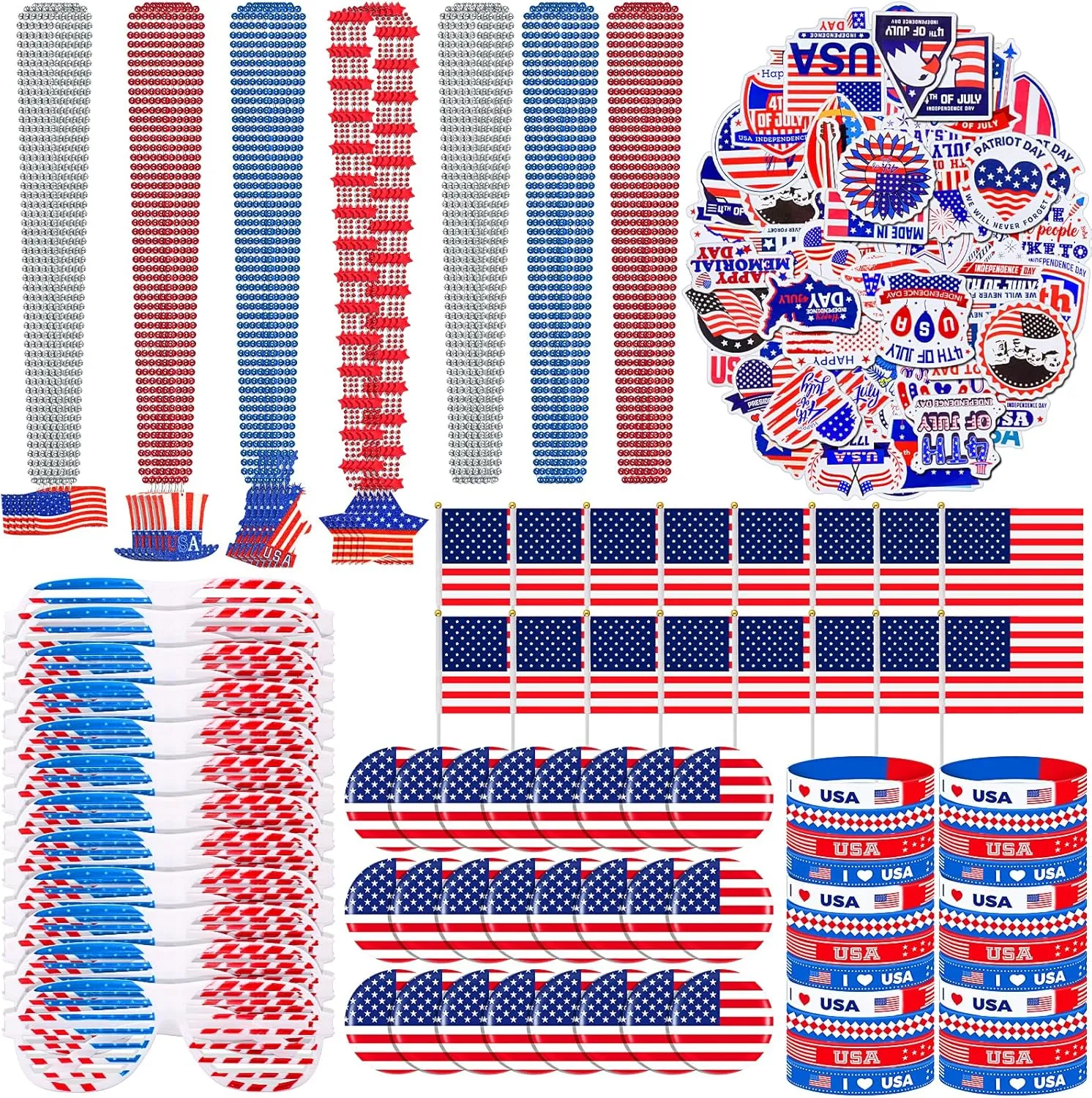 264 Pcs Patriotic Party Favors, Include Shutter Glasses Bracelets Necklaces Handheld Us Flags American Flag Pin and Stickers for Independence Day Ceenna eyeball prudent herd dissolute senator 4th of July Accessories for 24 Employee 