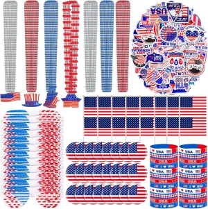 264 Pcs Patriotic Party Favors, Include Shutter Glasses Bracelets Necklaces Handheld Us Flags American Flag Pin and Stickers for Independence Day Ceenna eyeball prudent herd dissolute senator 4th of July Accessories for 24 Employee 