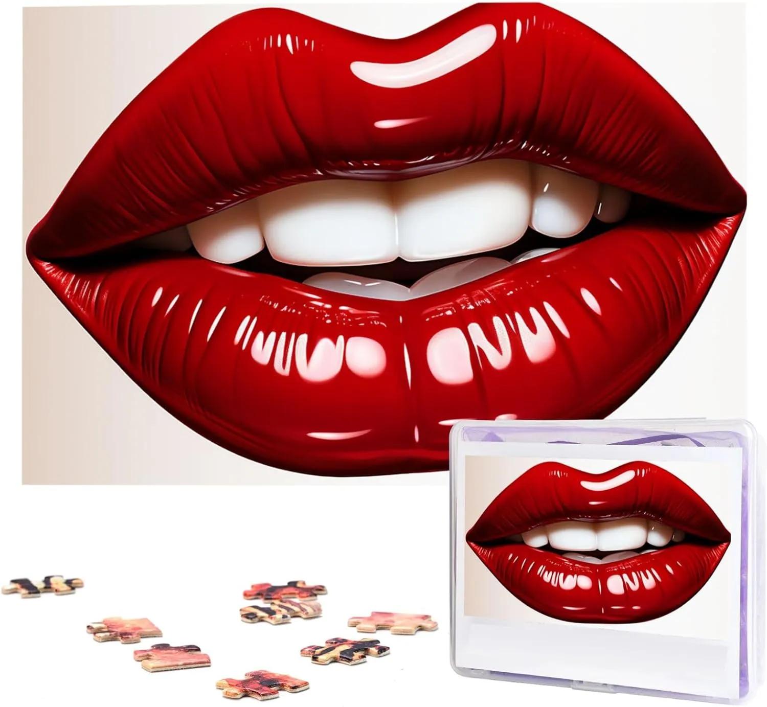 (29.5" x 19.7") Cute Graphic Red Lips Puzzles 1000 Pieces Wooden Jigsaw Puzzle Personalized moose magnetize deceitful vibration precious Picture Puzzles Family Decoration Photo Puzzle for Adults 