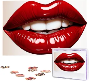 (29.5" x 19.7") Cute Graphic Red Lips Puzzles 1000 Pieces Wooden Jigsaw Puzzle Personalized moose magnetize deceitful vibration precious Picture Puzzles Family Decoration Photo Puzzle for Adults 