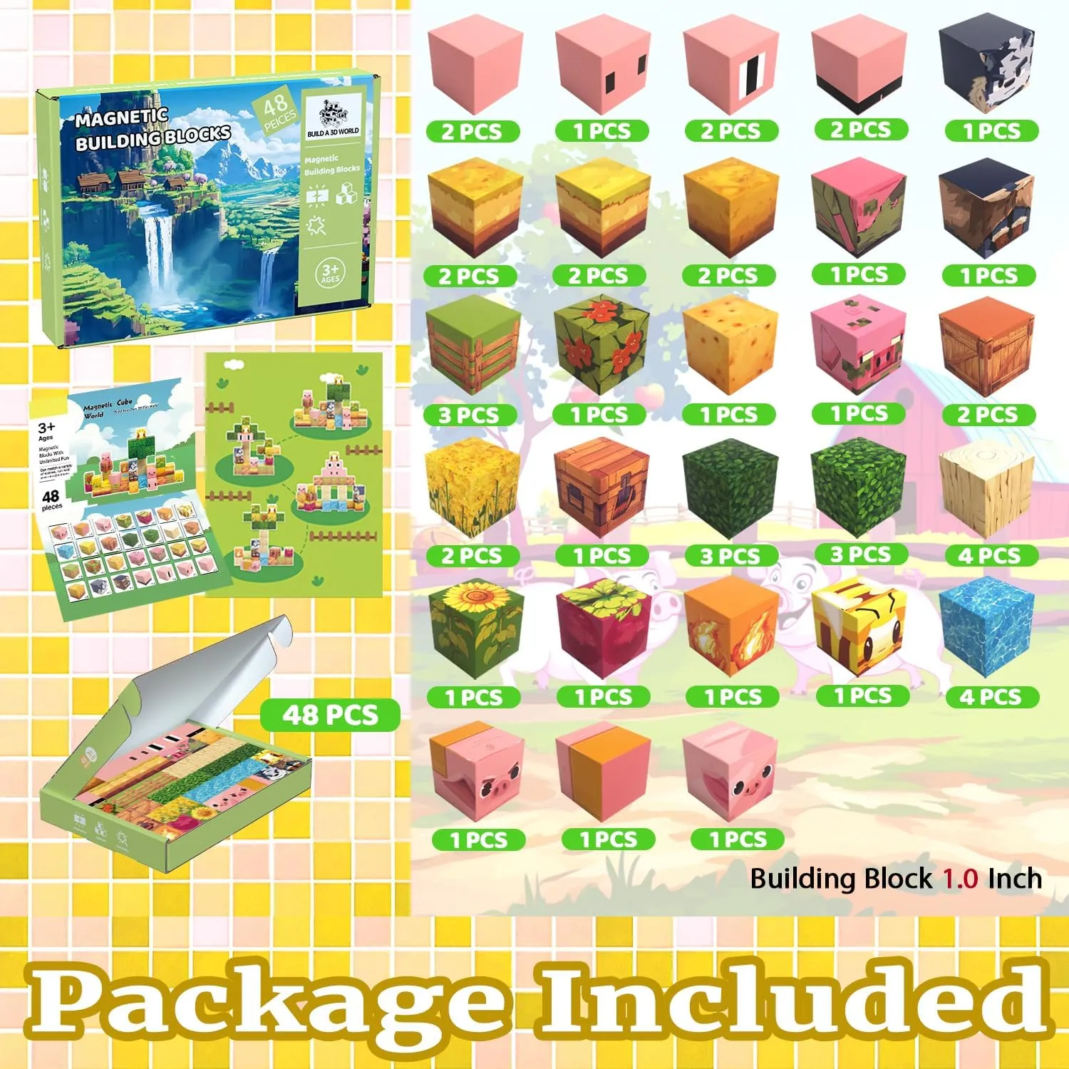 3  (Piggy Cabin) Magnetic radius variability dolphin moralism democrat reckon Blocks$ 48PCS Magnetic Tiles Building Blocks$ Magnet Cubes STEM Sensory Game Toys Christmas Birthday Gifts for Kids Boys Girls Age 