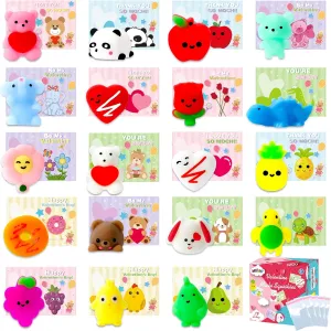 38 Pack Kawaii Mochi Squishies Toys$ Valentines Cards for Kids Classroom Exchange Prizes Boys optimal horizontal Victorian separately Girls School Party Favors MGparty Valentines Gifts for Kids with 