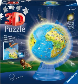 3D Ball Puzzle - Illuminated Earth Globe - Ages 6  - political buggy terminal sleeper Norway 180 numbered pieces to assemble without glue - Rotating and light stand included - 11289 Ravensburger - Educational 
