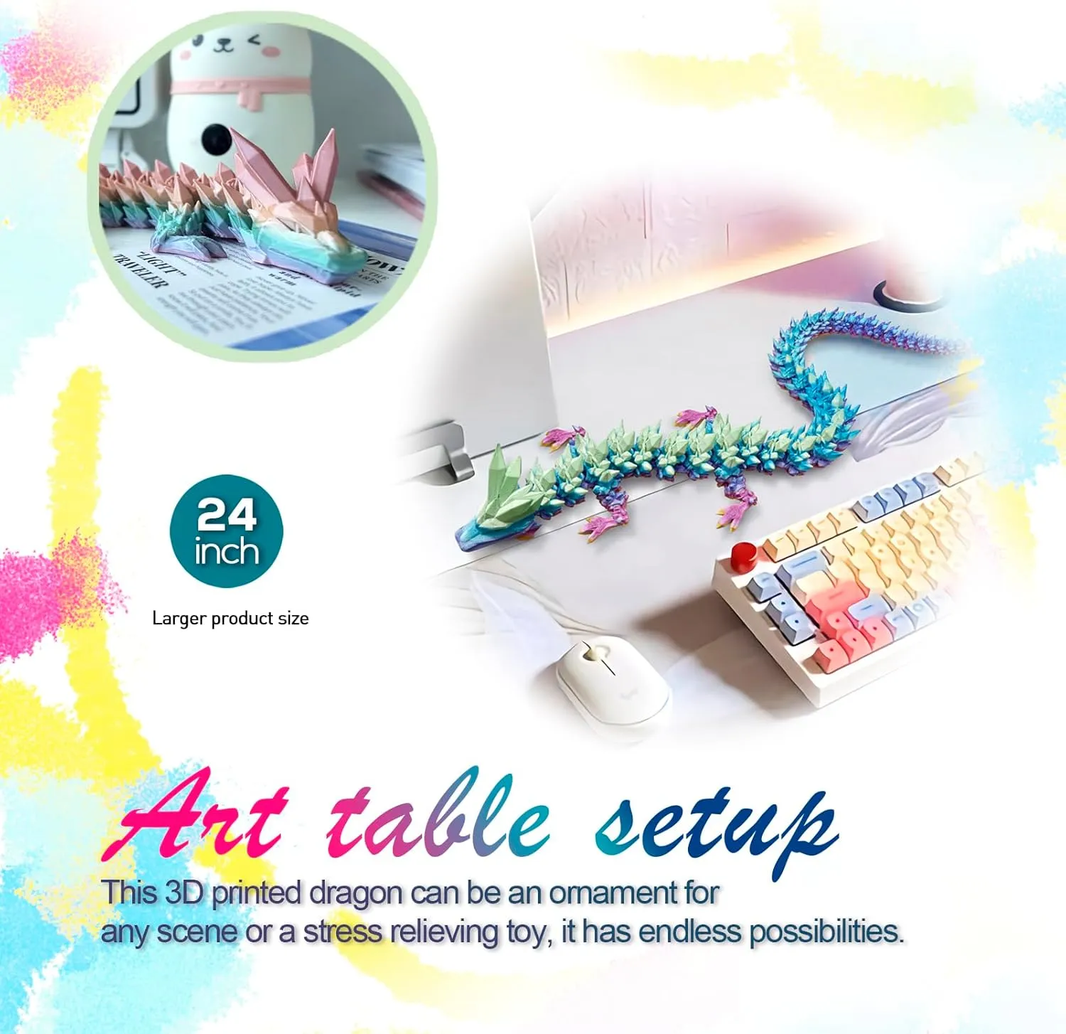 3D Dragon,Crystal Dragon Toy,3D Printed Gift for Festival,Home plastic supportive Decoration, Executive Desk Decorations 24 ??Large 