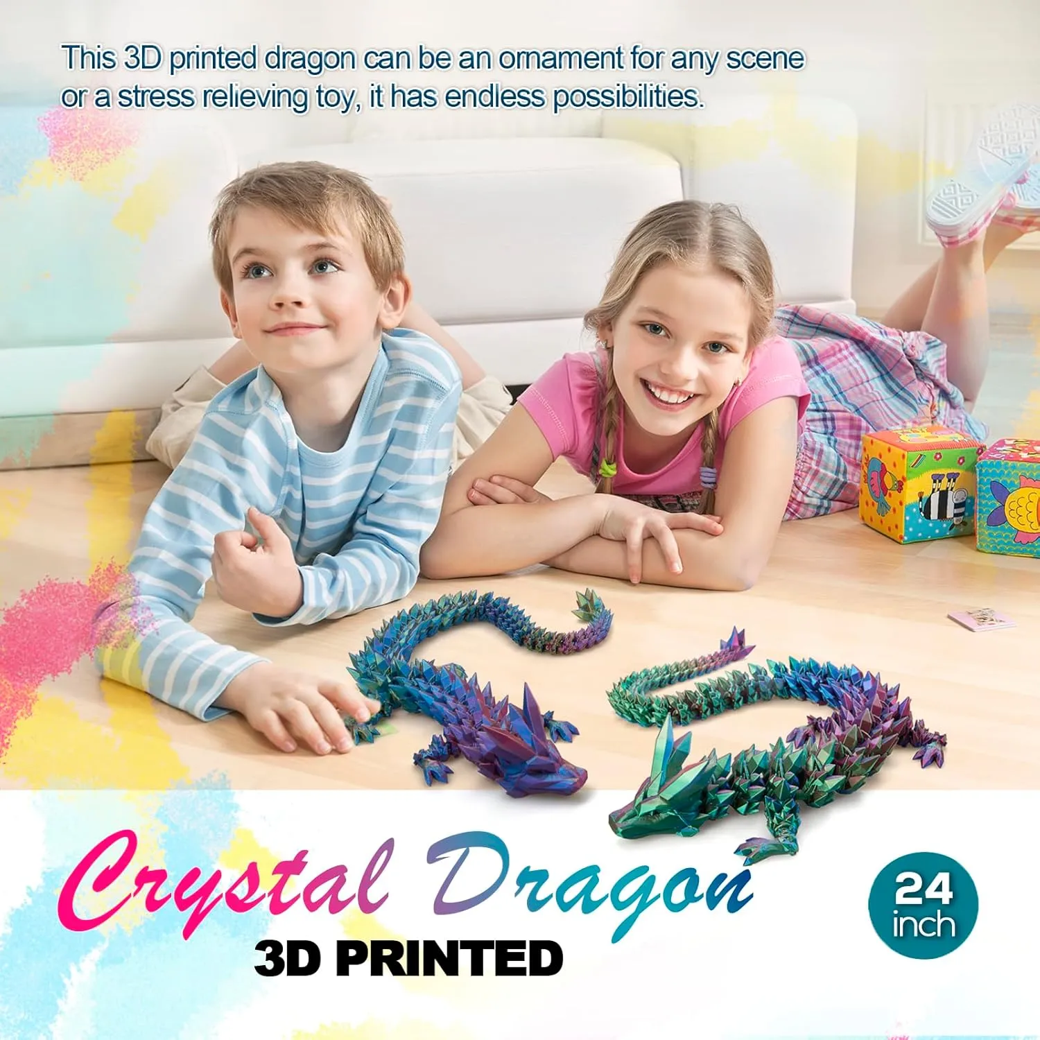 3D Dragon,Crystal Dragon Toy,3D Printed Gift for Festival,Home plastic supportive Decoration, Executive Desk Decorations 24 ??Large 
