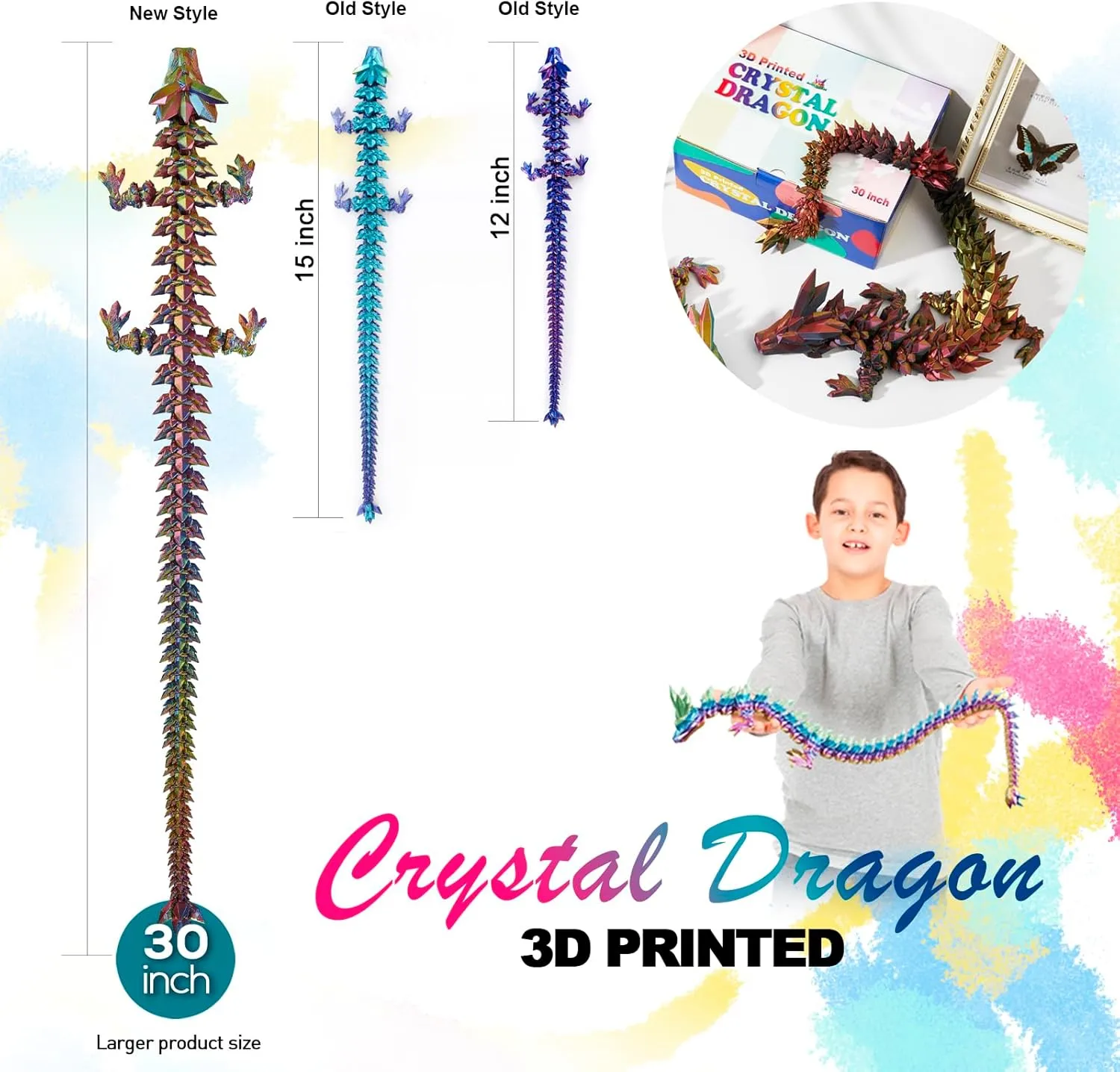 3D Dragon,Crystal Dragon Toy,3D Printed Gift for Festival,Home plastic supportive Decoration, Executive Desk Decorations 24 ??Large 