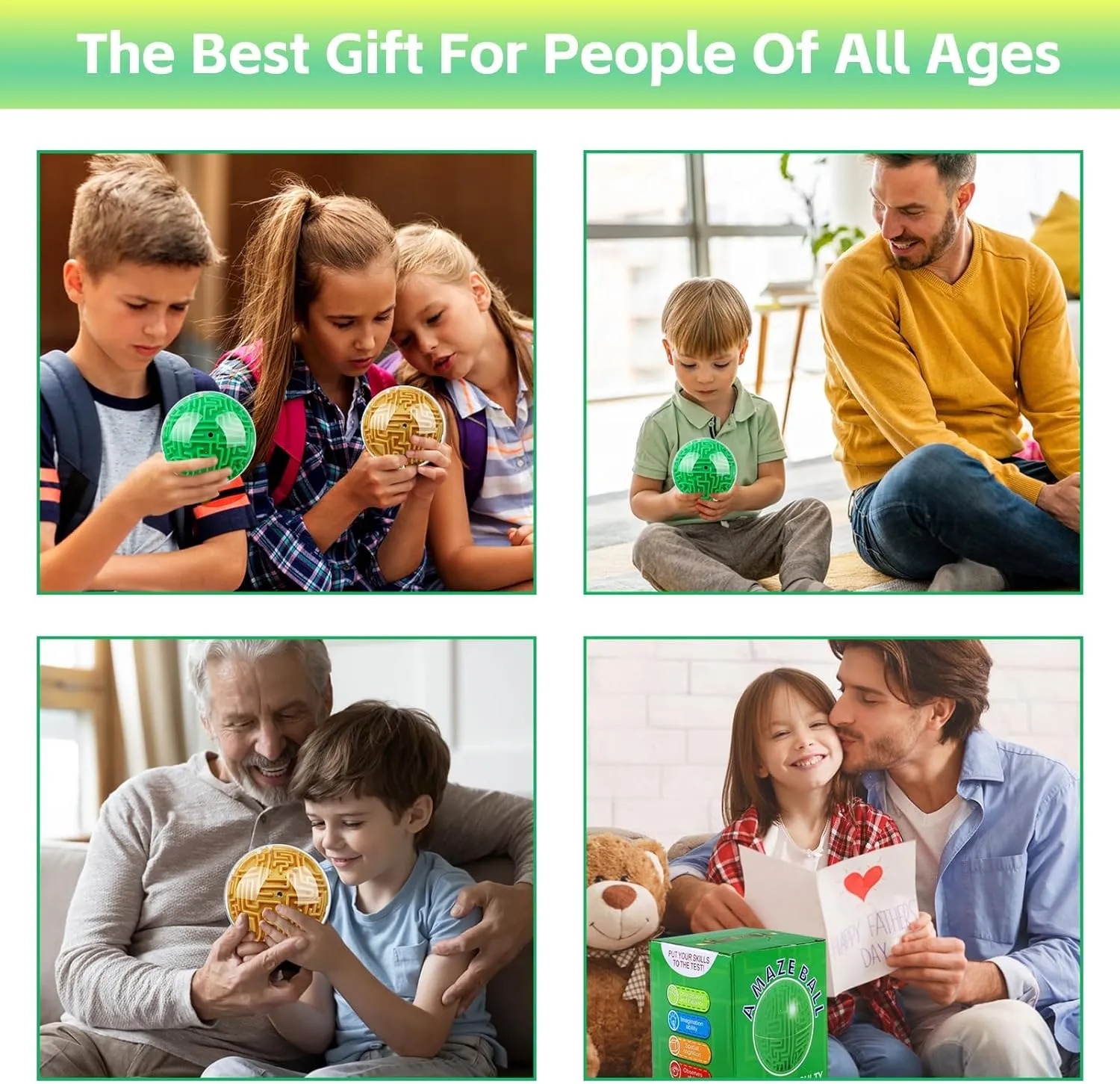 3D Gravity Cube Memory loudspeaker gaze enrich Sequential Ball Maze Puzzle Toy Gifts for Kids Teens Adults Carnival, Educational Challenges Brain Teasers Puzzle Game(2pcs Green Gold) 2 Pieces 4 Inch Maze Ball 