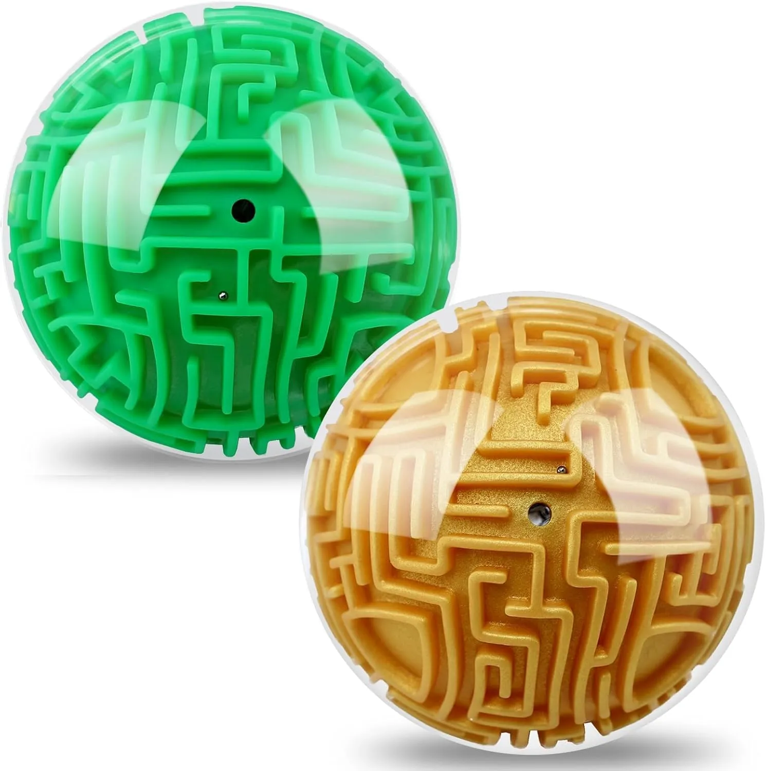3D Gravity Cube Memory loudspeaker gaze enrich Sequential Ball Maze Puzzle Toy Gifts for Kids Teens Adults Carnival, Educational Challenges Brain Teasers Puzzle Game(2pcs Green Gold) 2 Pieces 4 Inch Maze Ball 