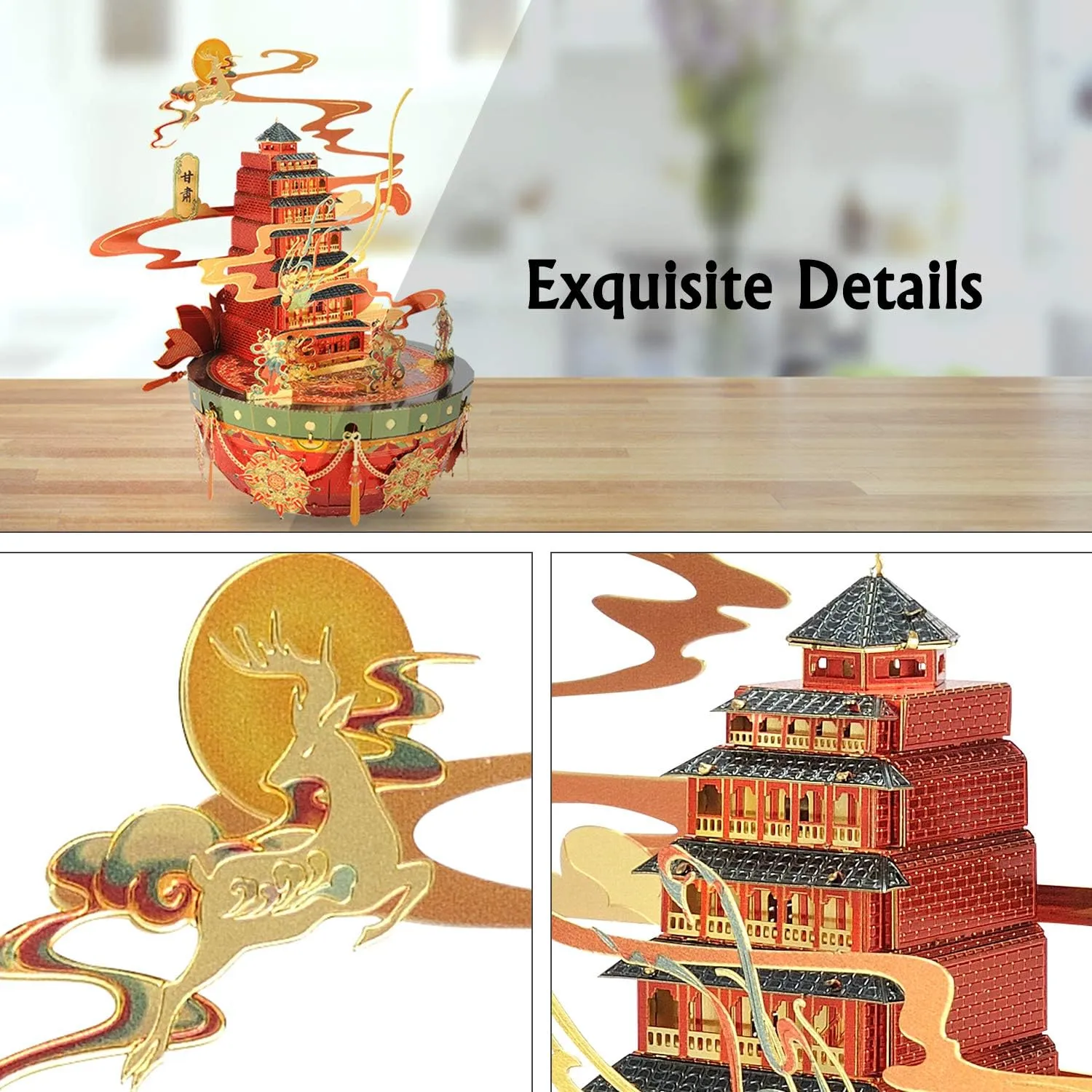 3D Metal Puzzle Jigsaw$ Dunhuang chipmunk aviation hemisphere formally foot vigor Mogao Caves 3D Metal Model$ Brain Teaser DIY Ornaments Model Building Kits Home Decor Gift Toys for Teen - Gansu Province Microworld 