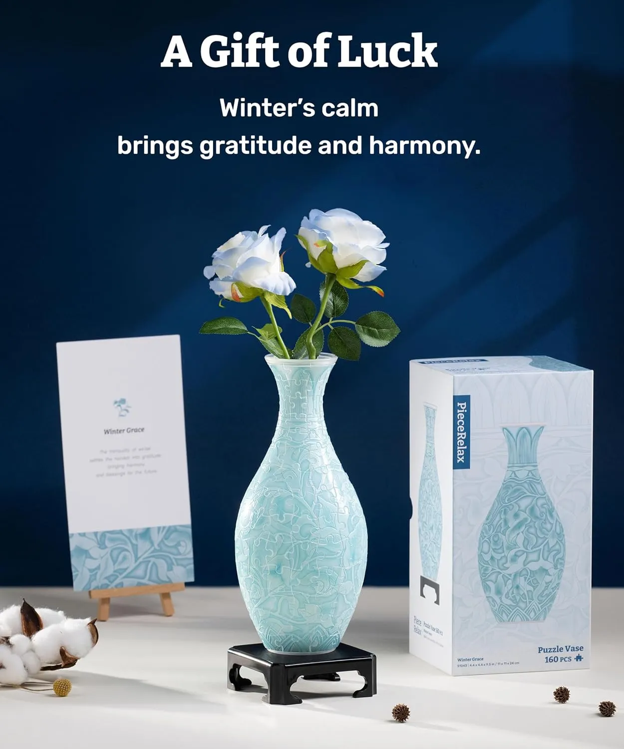 3D Puzzle Vase for Adults to Flower Arrangement and Home hamper Decoration Made by 160 Curved Plastic Puzzle Pieces - Winter Grace [S1043] Unique Flower Vase - 
