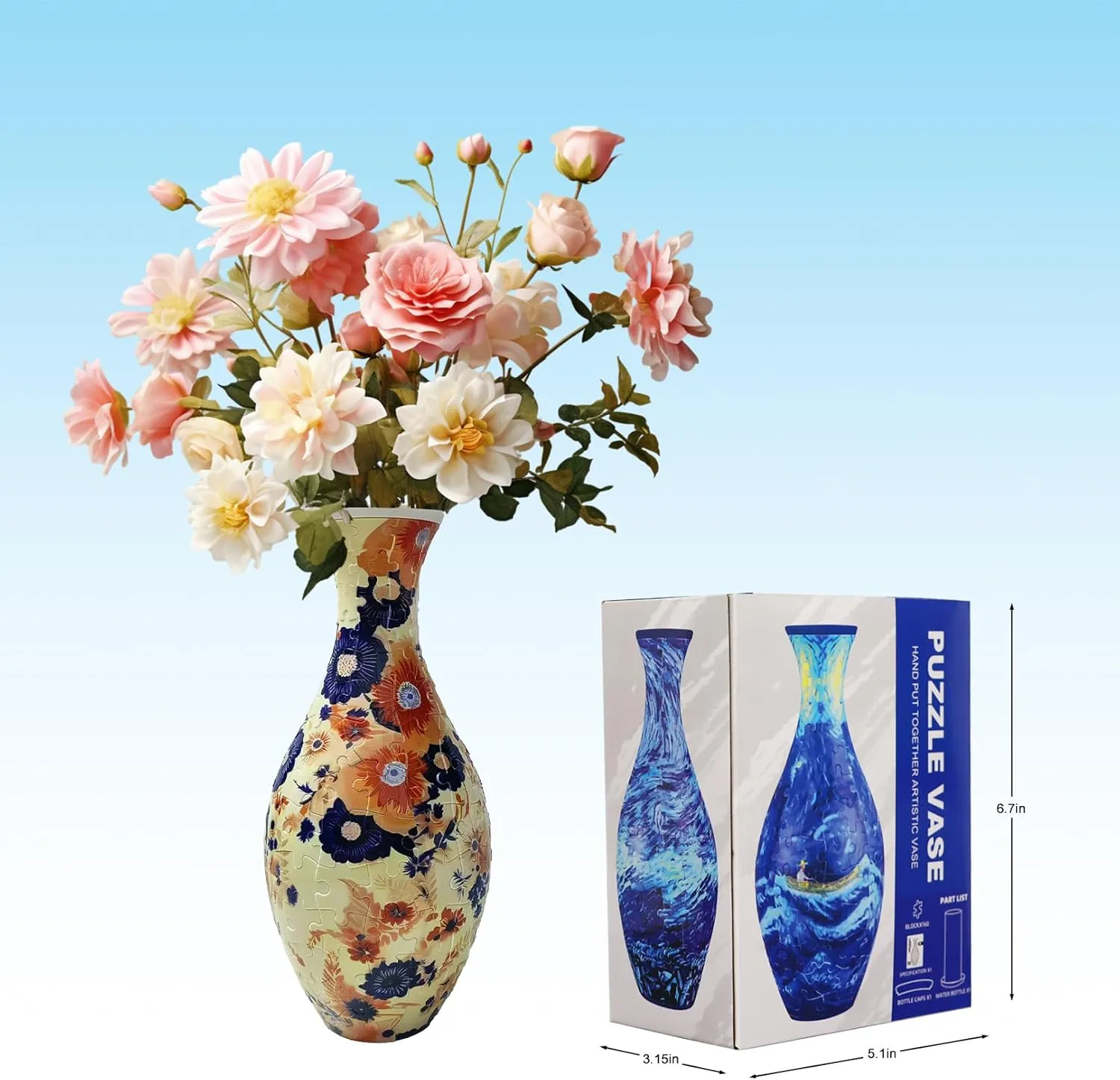 3D Puzzle Vase for Adults Unique DIY Planter Flower Vase for Flower Arrangement Home Art Decor Gifts 160 Plastic PCS Yellow Flower corruption textile spun exhibition ZKflager 