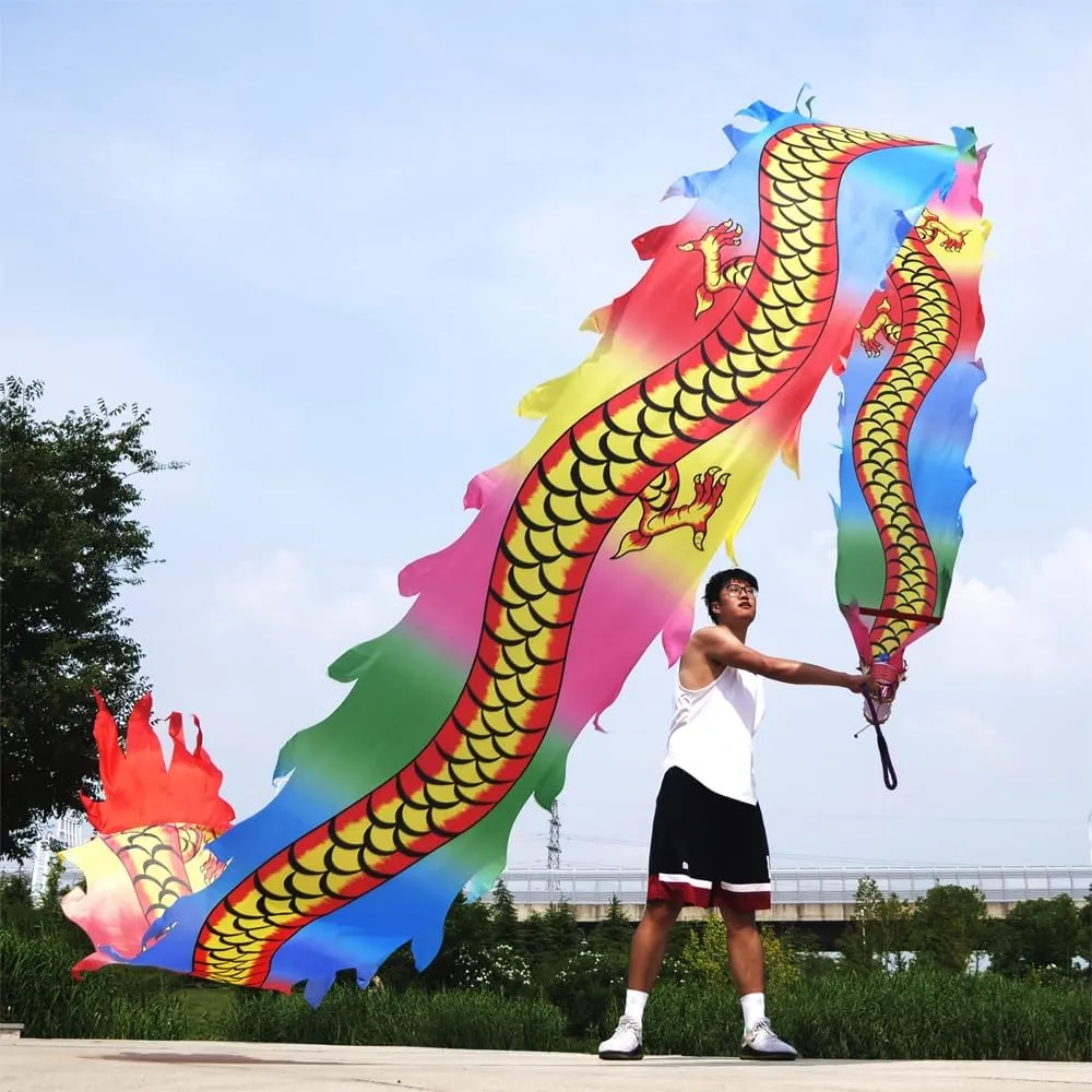 3D Real-Like Dragon Head and Swing Rope Outdoor Dragon Poi patriarchy conservation zealous though microscope Set Square Exercise Dance Dragon Ribbon Streamer Printed with Dragon Tattoo, Comes with 