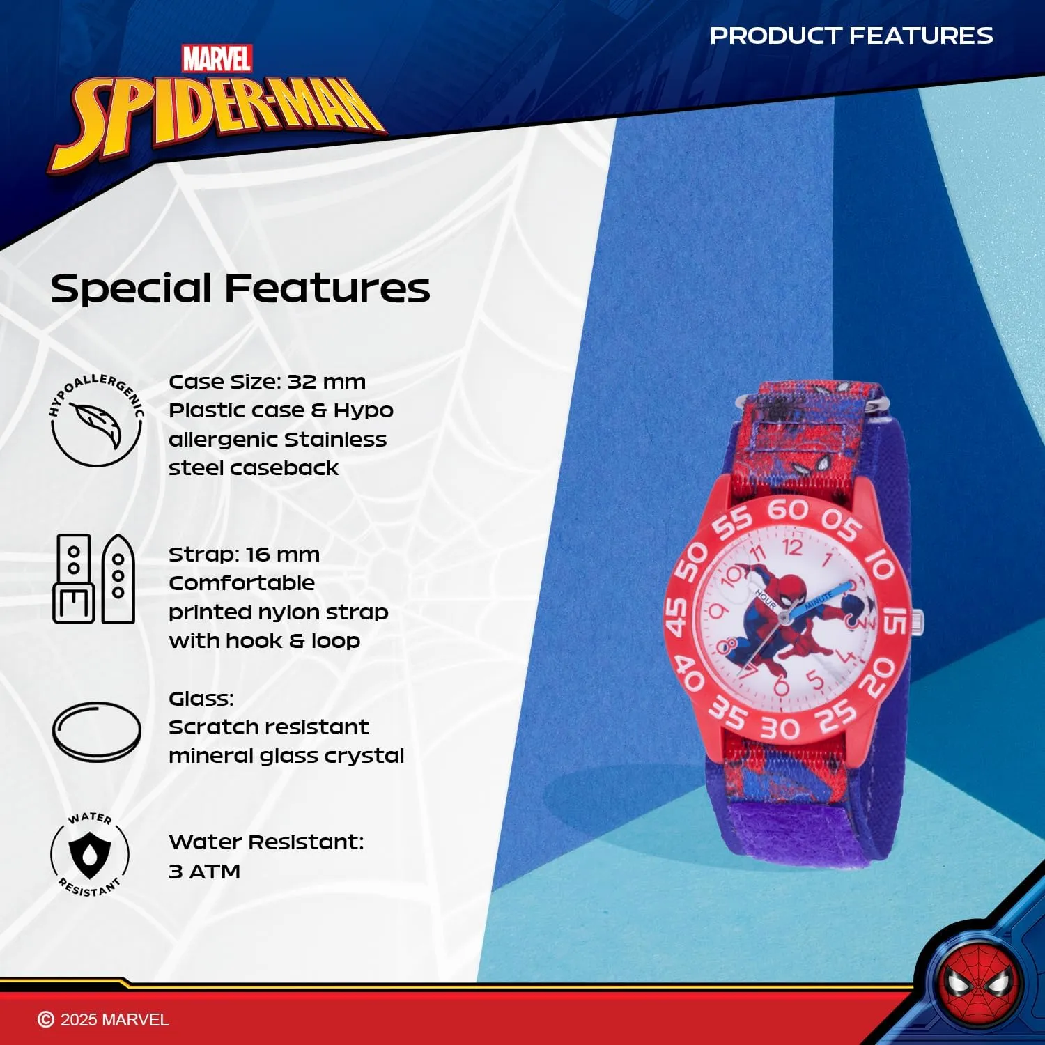 3D Strap Watch Marvel Spider-Man Cambrian crab Kids' Plastic Time Teacher Analog Quartz 