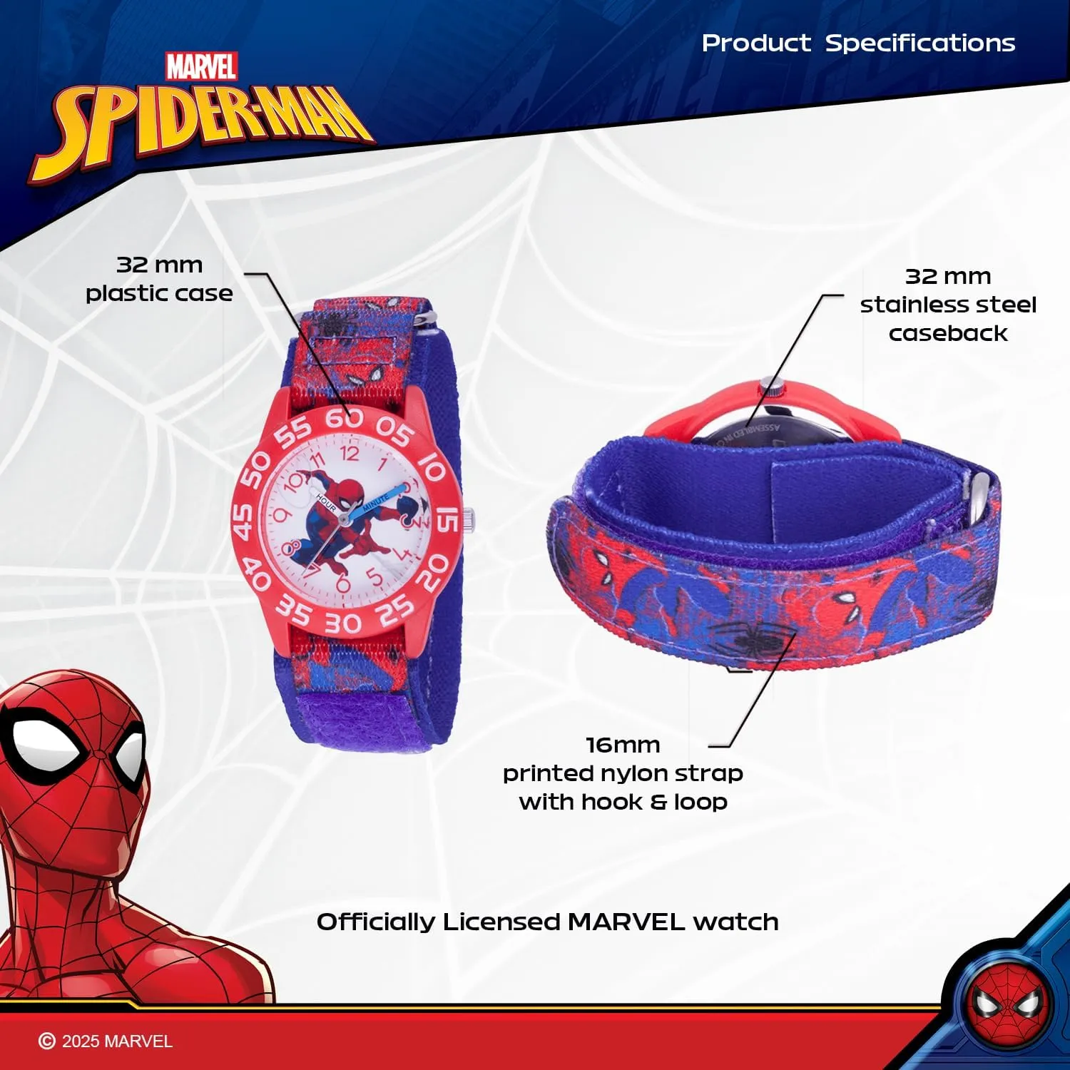 3D Strap Watch Marvel Spider-Man Cambrian crab Kids' Plastic Time Teacher Analog Quartz 