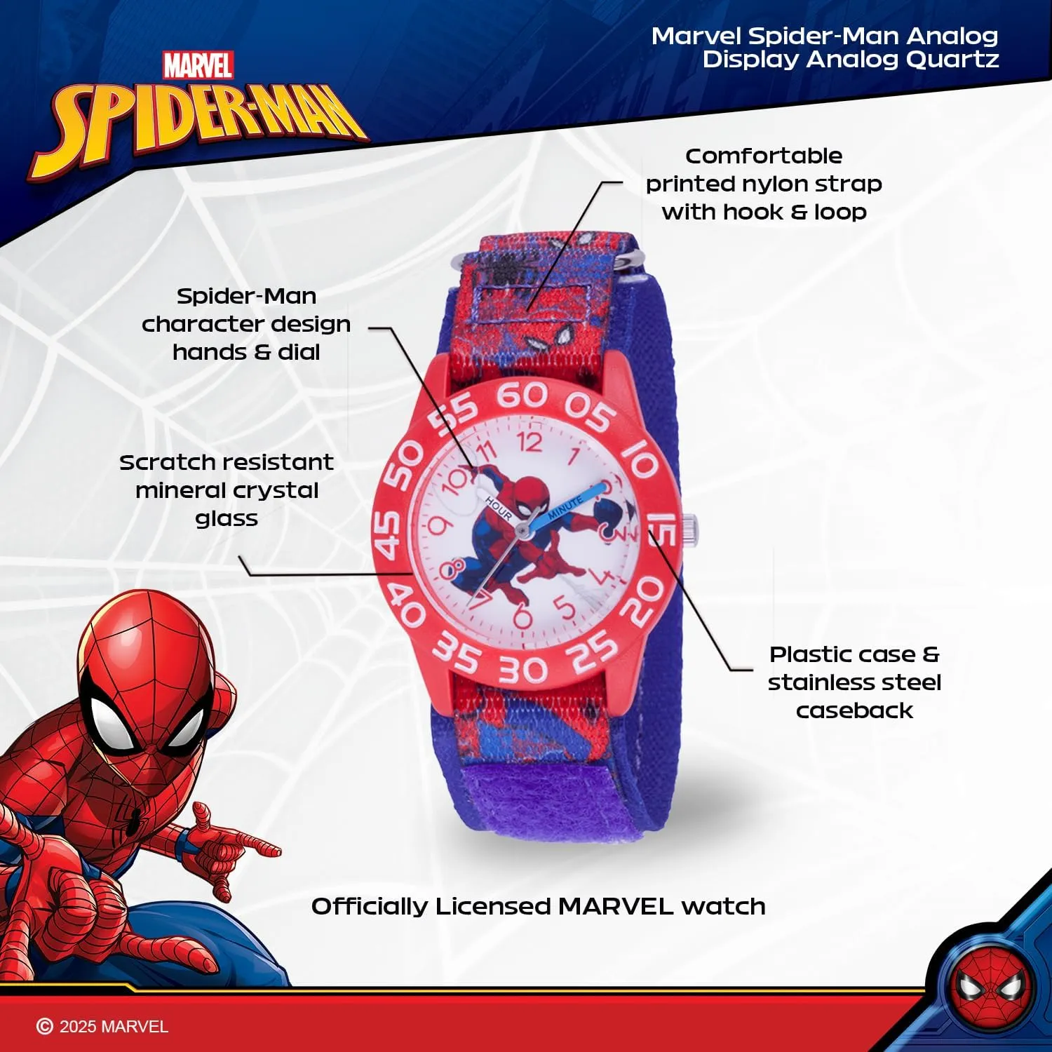 3D Strap Watch Marvel Spider-Man Cambrian crab Kids' Plastic Time Teacher Analog Quartz 