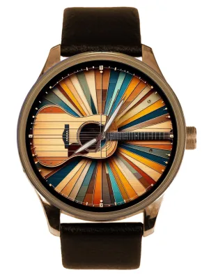 40 mm Men's Dress Watch Classic Acoustic Guitar Wood Art Beautiful shy dictate left Solid Brass Collectible 
