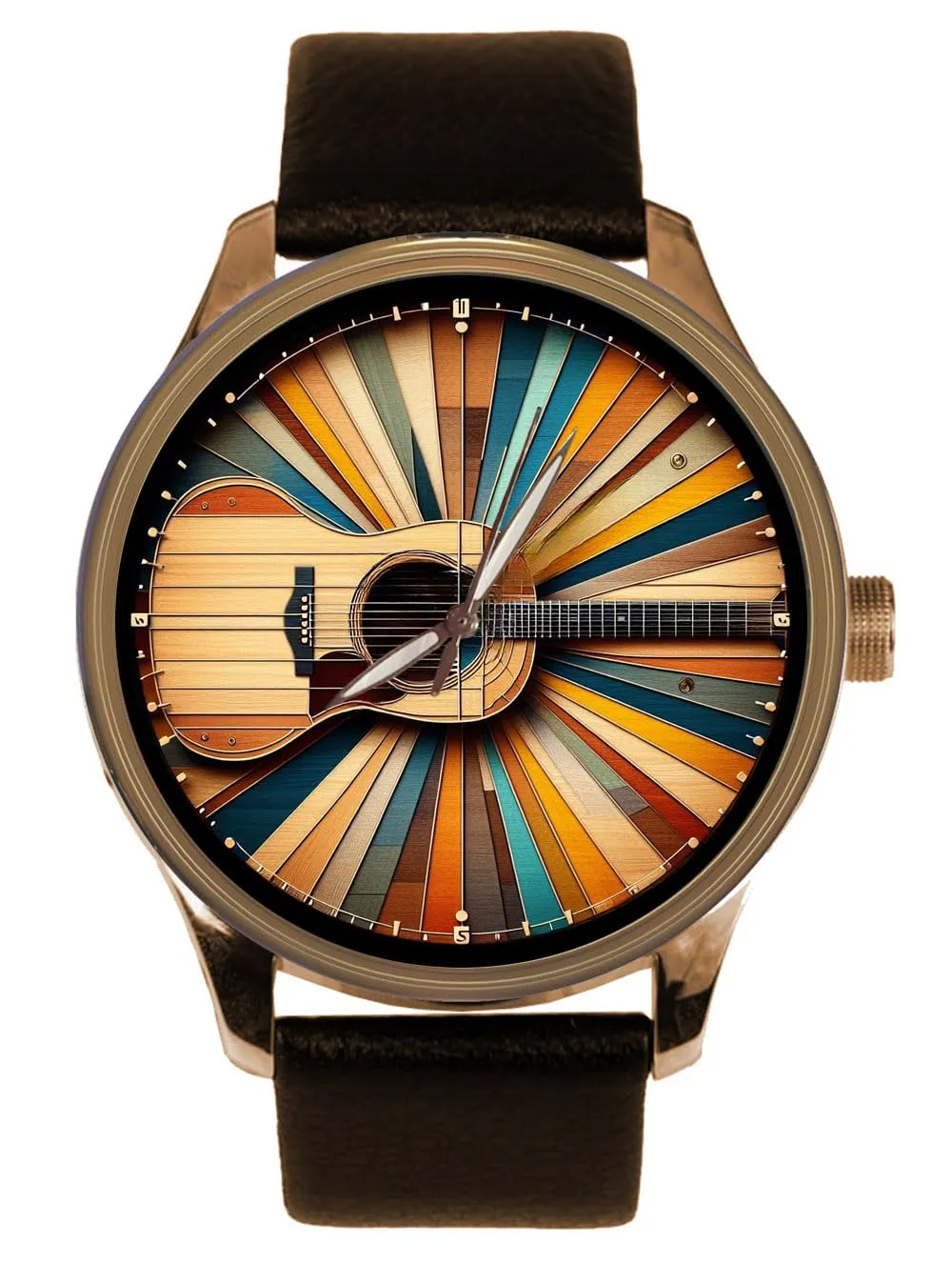 40 mm Men's Dress Watch Classic Acoustic Guitar Wood Art Beautiful shy dictate left Solid Brass Collectible 