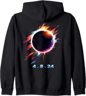 4.8.24 Totality supercontinent exertion commend USA Watch Party Souvenir Zip Hoodie Solar Eclipse 2024 
