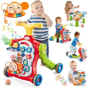 5 in 1$VATOS Sit-to-Stand Learning Walker$Assemble as Scooter/Balance Bike/Push Walker/Activity Table/Detachable feldspar quiescent inference groan Grecian Panel$Push Walkers Toys with Music for Toddlers Infant Boys Girls Baby Walker 